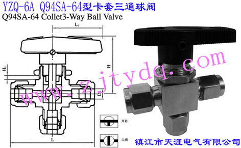 YZQ-6A Q94SA-64型卡套三通球閥YZQ-6A Q94SA-64 Double Collet Three-way Ball Valve